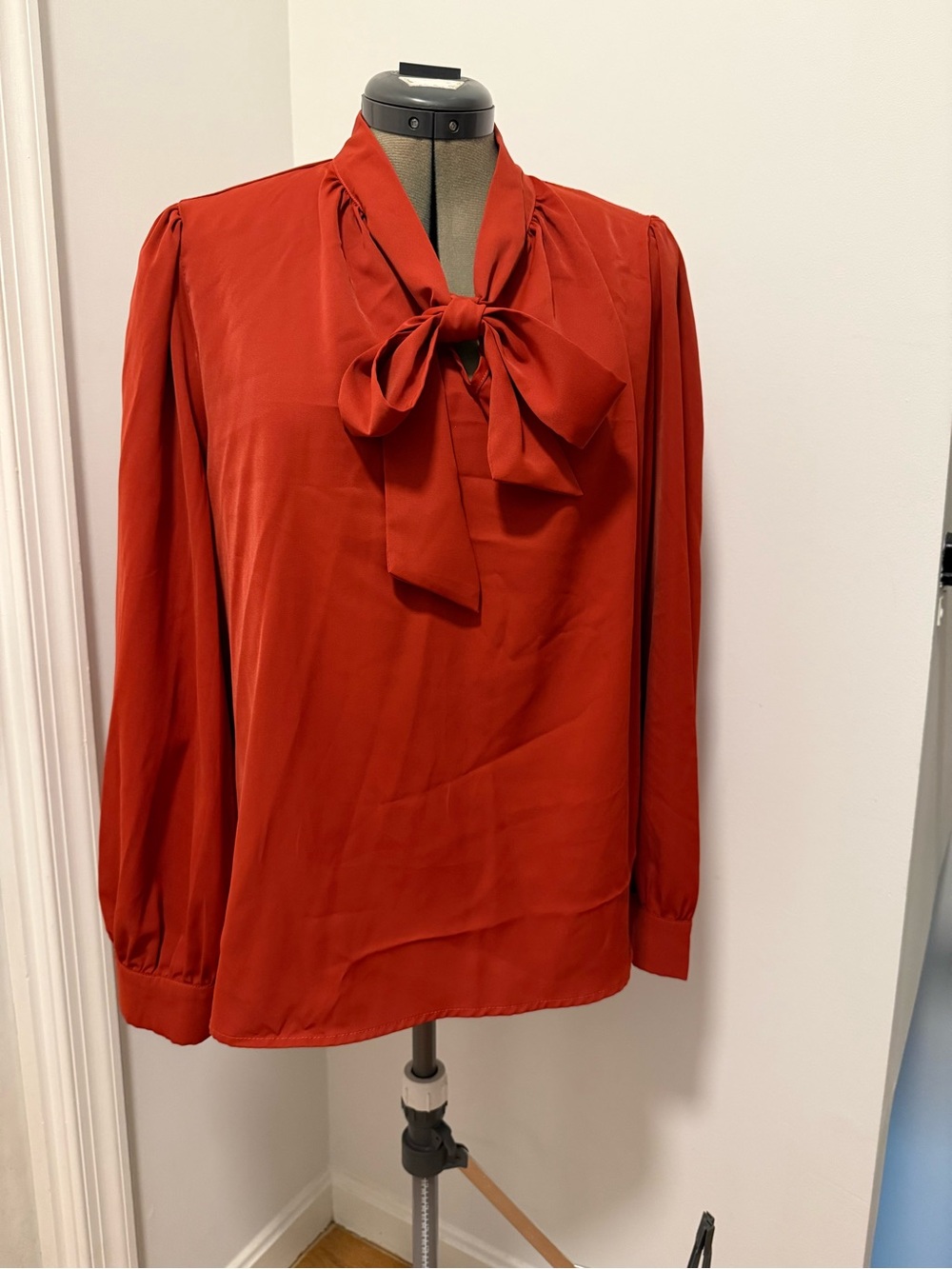 Women's burnt orange Bow-Tie Long Sleeve Blouse
